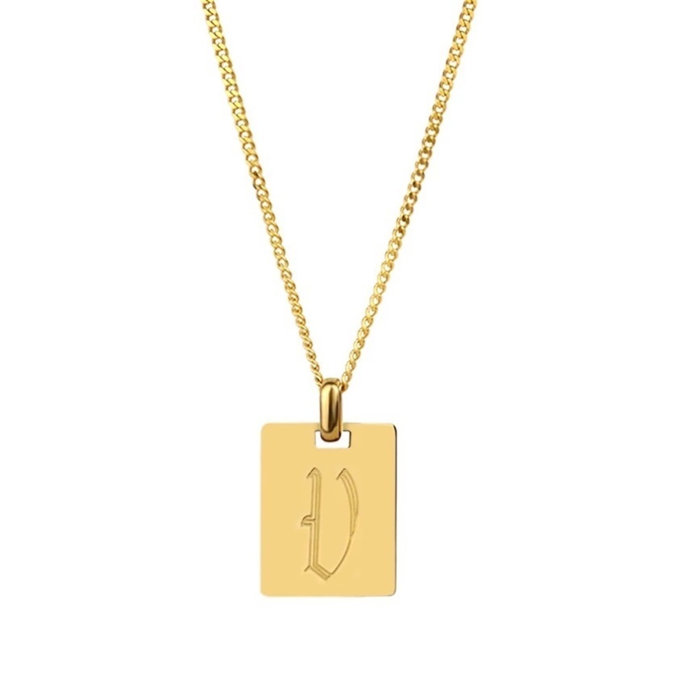 Initial Letter “V” Old English Pendant 18K Gold Plated Necklace